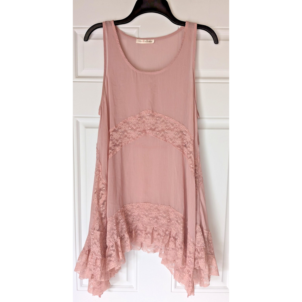 BE VOCAL Women's Pink Flared & Frilly Polyester Tank Top Sz LRG
